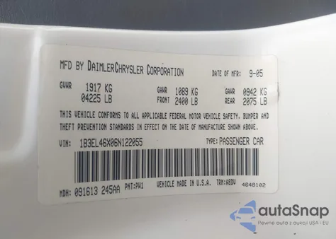 2006 Dodge Stratus Sxt z USA, uszkodzony, nr VIN 1B3EL46X06N122055